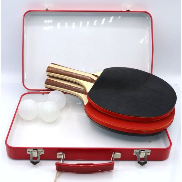 Dining Table Ping-Pong Vintage Paddle Set with Case & Balls Sports Gear - Picture 1 of 5